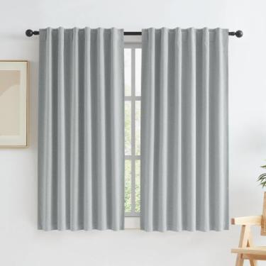 Imagem de Cortinas KEQIAOSUOCAI Linen Blackout 100% cinza claro 115x115cm