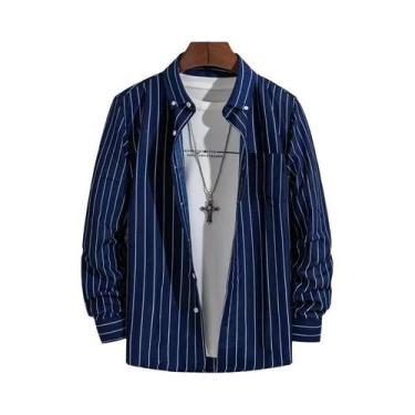 Imagem de Camisas Sociais Masculinas Slim Fit Listradas E Xadrez De Manga Longa,