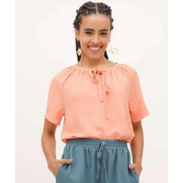 Imagem de Blusa Feminina Tiras De Amarração Manga Curta Marisa-15791, Laranja, P