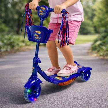 Imagem de Patinete Infantil 3 Rodas Seguro Estável Azul Led Som Cesto - Sem Marc