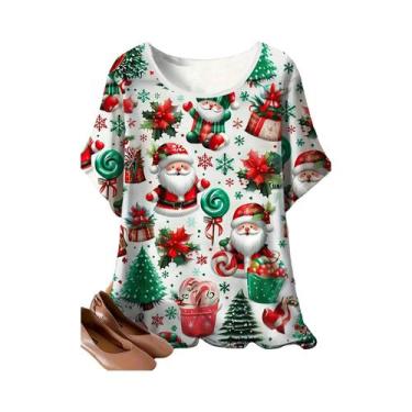 Imagem de Camiseta Feminina Grande Elegante Com Estampa De Natal Dupla Face: Des