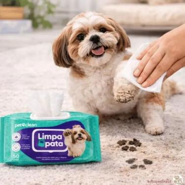 Imagem de Toalha Lenço Umedecido Cachorro Cães e Gatos 50un Limpa Pata, Popô, Fa