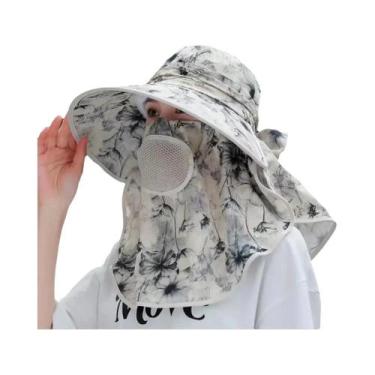 Imagem de Chapéu De Sol Feminino Com Aba Larga E Proteção UV, Máscara Facial Des