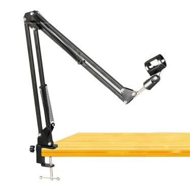 Imagem de Pedestal Suporte de Mesa com Braço Articulado para Microfone 360o Dobrável Preto Shopmix
