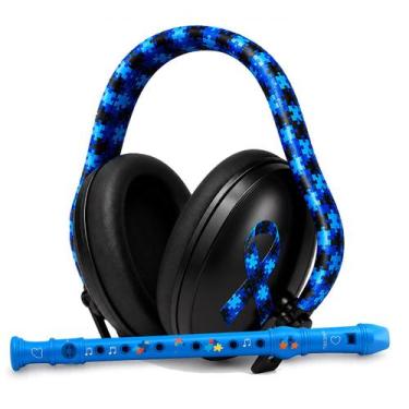 Imagem de Abafador auditivo 14 db TEA com arco black blue e Flauta doce aprender