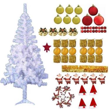Imagem de Árvore De Natal Branca 1,80m 320 Galhos Decorada Com Enfeites 82 Itens