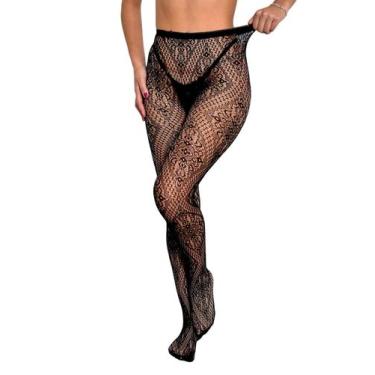 Imagem de Meia Calça Arrastão Bordada Sensual Fantasia Transparente Sexy - Zee R