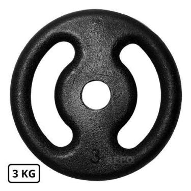 Imagem de Anilha Ferro Fundido 3kg Pintado Cor preta com Furo 31mm - KyarFit