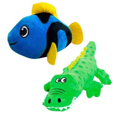 Imagem de Kit brinquedo pet pelúcia jacare e peixe para cães com apito - Napi