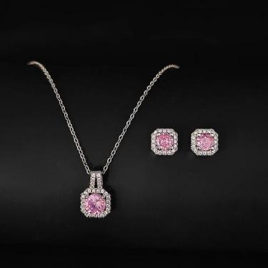 Imagem de Conjunto De Brincos E Colar Rosa Da Moda Para Mulheres, Presente De An
