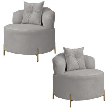 Imagem de Conjunto 2 Poltronas Decorativas Grecia Linho Bouclê Cinza Com Pés De 