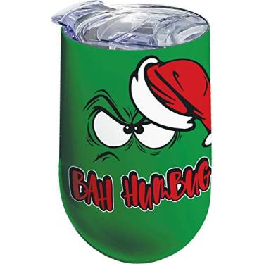 Imagem de Spoontiques Copo de vinho inoxidável Bah Humbug, 473 ml, verde
