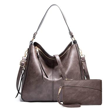 Imagem de JXGSGOGO Bolsas de Ombro Hobo Femininas Bolsa de Ombro Grande Macio Couro PU, Cinza (2 peças), One_Size, Clássico