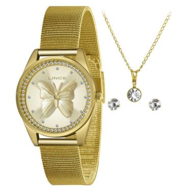 Imagem de Kit Relógio Lince Feminino Dourado + Semijoia Lrgj146L-Kn94