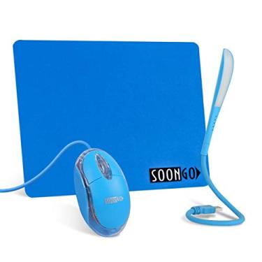 Imagem de Mini mouse pad infantil para laptop, luz LED 3 em 1, combo de mouse pad, base de borracha antiderrapante, lâmpada de leitura USB com interruptor de toque regulável e pescoço de ganso flexível para laptop, casa, escritório, viagem, azul