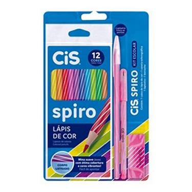 Imagem de Kit Escolar CIS SPIRO 1 Rosa (1 Lápis de cor 12 cores, 1 Caneta, 1 Lapiseira e 1 Borracha)