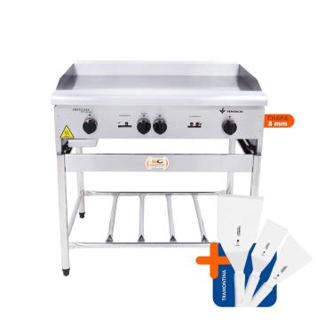 Imagem de Chapa Americana Profissional 90cm a Gás 8mm Lisa Inox Com Pé Cgp90 e Espátulas - Venâncio