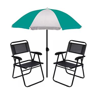 Imagem de Kit Guarda Sol 1,8m Fashion 2 Cadeira Master Preto Aço Dobrável Praia Camping Piscina - Mor - Verde