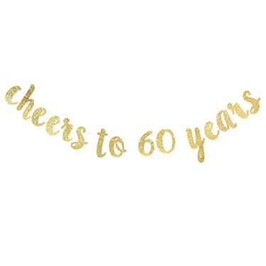 Imagem de Banner Cheers to 60 Anos - Decorações de Festa Feliz 60 Aniversário - Decorações de Casamento 60º - Ouro