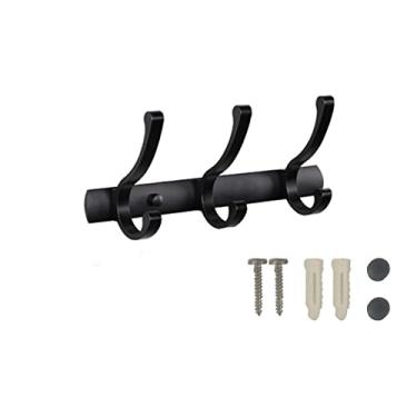 Imagem de KIZQYN Ganchos de casaco banheiro moderno entrada de armazenamento acessórios pretos chapéu montado na parede toalhas com ganchos rack de casaco alumínio resistente simples cabide de parede (cor: 3 ganchos)