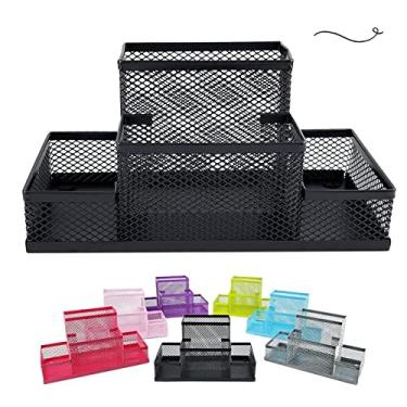 Imagem de Markys Store Organizador de Mesa Formal Preto com 4 Compartimentos para Caneta, Lapis e Tesoura
