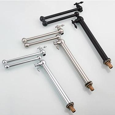 Imagem de Torneira de cozinha dobrável simples de latão para fogão com interruptor duplo torneira antiga para casa de banho 360 graus giratório telescópico, escovado