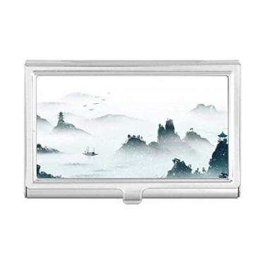 Imagem de Porta-cartões de visita em aquarela estilo chinês com cor de paisagem