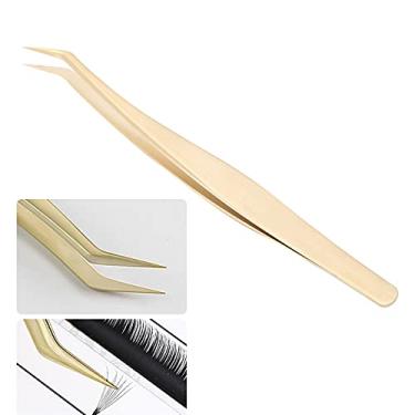 Imagem de Pinça para limpar cílios, pinças de manicure de alta precisão para arte de unhas, pinças de extensão de cílios douradas para salão de beleza (tipo A)