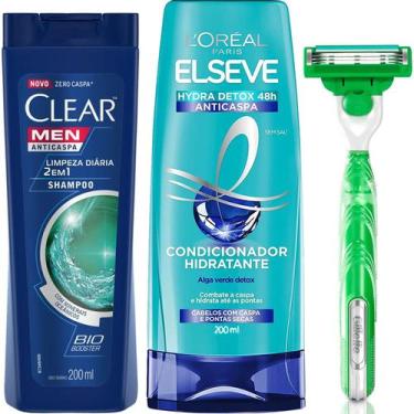 Imagem de Kit Anticaspa Shampoo Clear Men Condicionador Hydra Detox Elseve 200ml