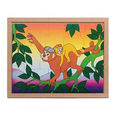 Imagem de Brinquedo Educativo Quebra Cabeça Animais E Filhotes Macaco Base Mdf - CARLU