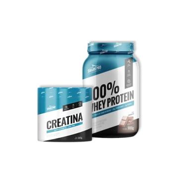 Imagem de Kit 100% Whey Protein Shark Pro 900G + Creatina Monohidratada 300G Escolha seu Sabor (Creatina + Whey Protein Chocolate)