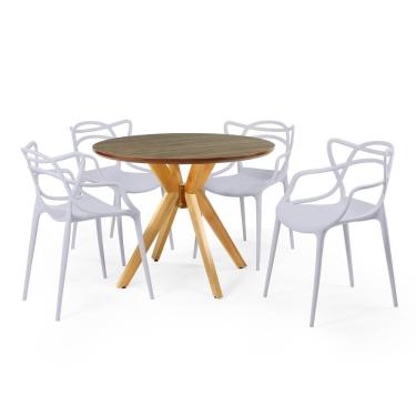 Imagem de Conjunto Mesa de Jantar Redonda Marci Premium Natural 100cm com 4 Cadeiras Allegra - Cinza