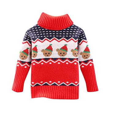Imagem de Suéter de tricô para bebês meninos meninas Natal gola rolê pulôver moletom algodão gola redonda tops outono inverno, Vermelho, 4-5 Anos