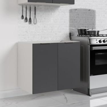 Imagem de Balcão 2 Portas 80cm sem Tampo sem Rodapé Puxador 150cm Ipanema Cabecasa Madeiramadeira Grafite Trama/branco