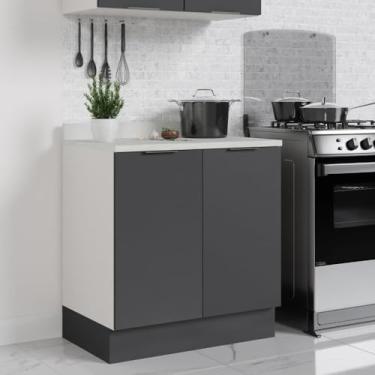 Imagem de Balcão 2 Portas 80cm com Tampo com Rodapé Puxador 150cm Ipanema Cabecasa Madeiramadeira Grafite Trama/branco