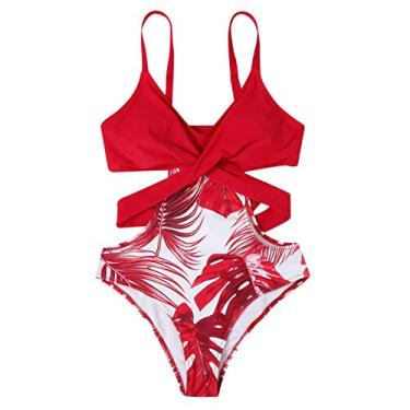 Imagem de Maiô feminino plus size, monoquíni, roupa de banho com controle de barriga, corte alto, biquíni de praia atrevido e , Vinho, P
