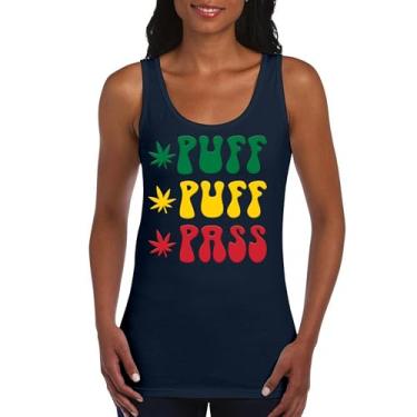 Imagem de Camiseta regata feminina Puff Puff Pass 420 Weed Lover Pot Leaf Smoking Marijuana Legalize Cannabis Funny High Pothead, Azul marinho, G