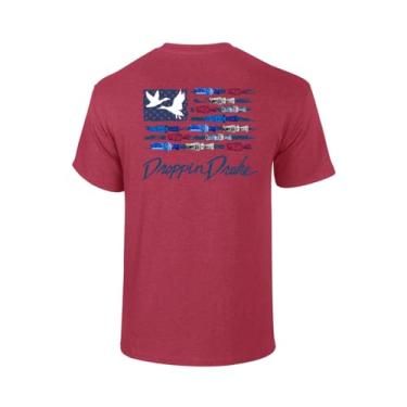Imagem de Camiseta masculina de manga curta Droppin Drake Red White & Blue Lettering Duck Call USA Flag, Cereja Antiga, G