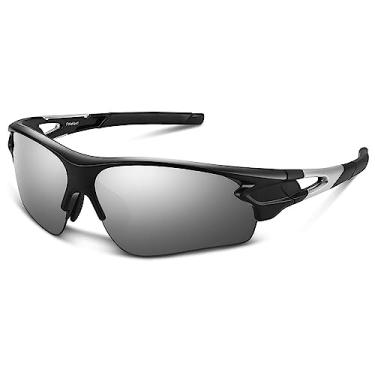 Imagem de Bea·CooL Óculos de sol polarizados esportivos para homens mulheres jovens beisebol pesca ciclismo corrida golfe motocicleta óculos Tac UV400 (prata preta).