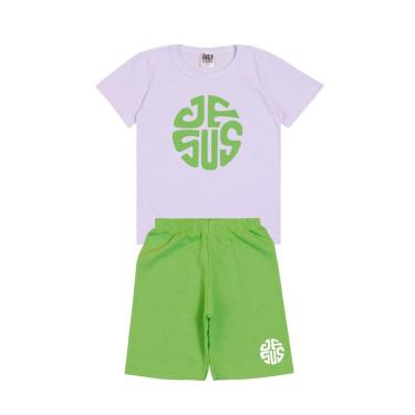 Imagem de Conjunto Infantil Masculino Bermuda e Camiseta Branco e Verde-Masculino