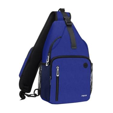 Imagem de MOSISO Mochila com tiracolo, bolsa de ombro transversal, mochila de viagem, caminhada, bolsa de peito com bolso quadrado frontal e porta de carregamento USB, Azul royal, Medium, Mochilas Sling