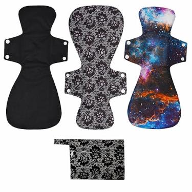 Imagem de ReUseLife Pacote com 4 almofadas menstruais de tecido de bambu de carvão de 40,6 cm, absorventes reutilizáveis, laváveis durante a noite ou pós-parto, sem cheiro