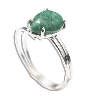Imagem de Anel 1 Pedra Quartzo Verde Gota Lisa Prata 950 Aro Ajustável