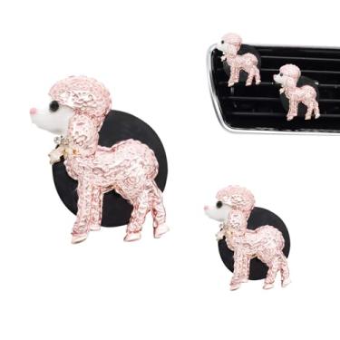 Imagem de ORIESSE Acessórios de carro Kawaii 2 peças poodle purificador de carro clipes de saída de ar rosa cachorro princesa passageiro decoração de carro para mulheres filhotes fofos meninas recarregável