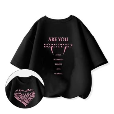 Imagem de Camiseta K-pop Born Pink Album Support Contton gola redonda manga curta estampada (ajuste familiar), Preto-infantil, G