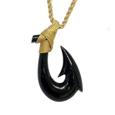 Imagem de Zero Gravity Hawaii Pingente havaiano preto esculpido à mão com gancho de osso havaiano, osso