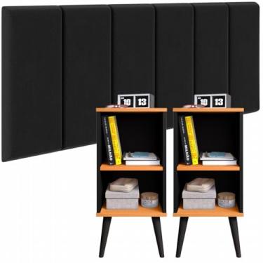 Imagem de Conjunto Cabeceira Cama Casal 1,40 Com Criado Quarto Luxo (Preto - Preto/Cinamomo)