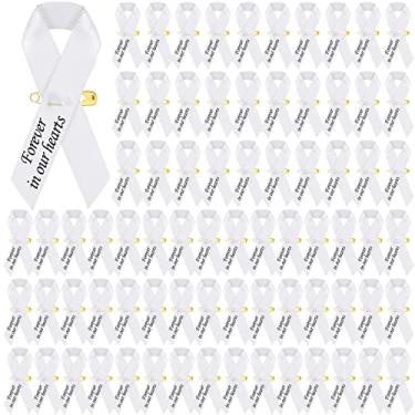 Imagem de Ysleen 100 peças de fitas de memorial funerário alfinetes de funeral clássico serviço memorial respeito meditação laço com alfinetes de segurança para evento de dia de lembrança de luto (branco)