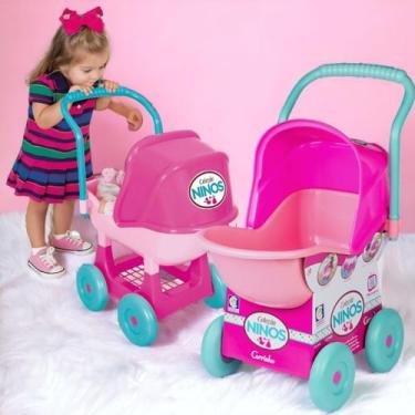 Imagem de Carrinho de Boneca 64cm Infantil Ninos Reborn C/ Capota Regulável para