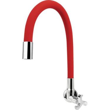 Imagem de Torneira Cozinha Parede Gourmet Vermelha Flex 1/4 volta C34 - Concept 